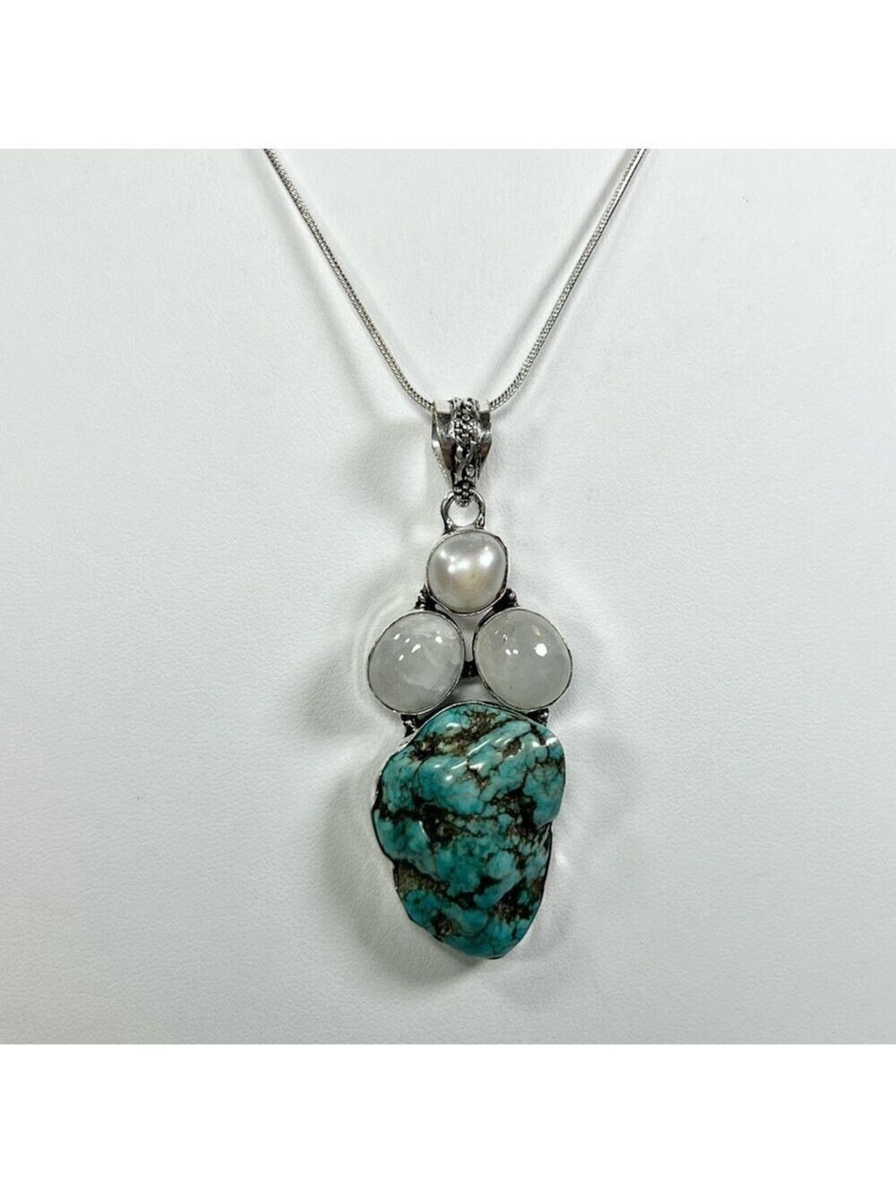 Rough Turquoise Moonstone 925 Gemstone Pendant ONLY